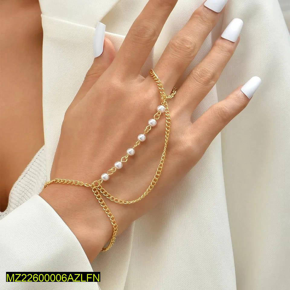 1 Pc Alloy Gold Plated Beautiful Pearls Bracelet