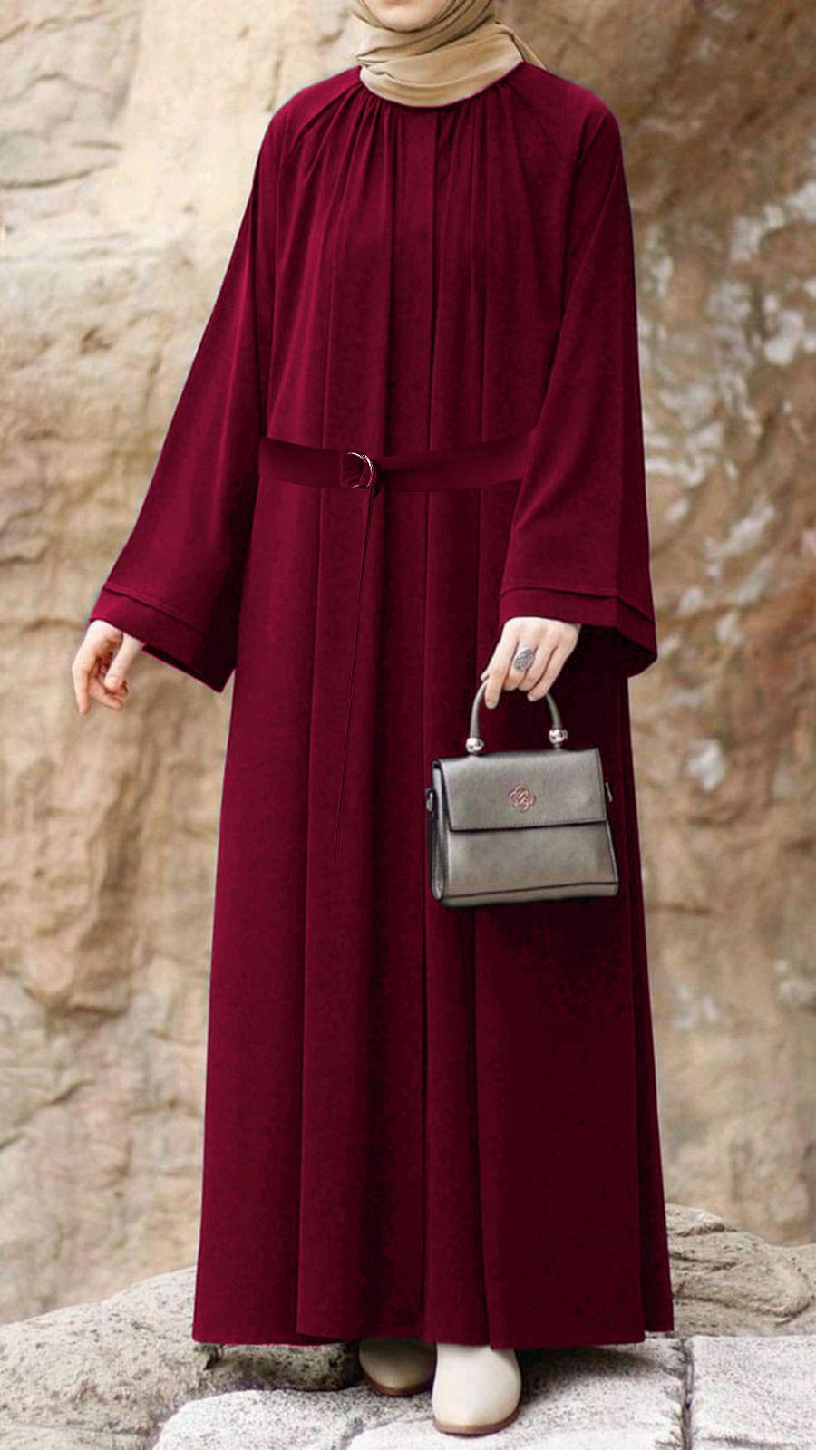 Elegant Maroon Georgette Classic Abaya - 1 Piece
